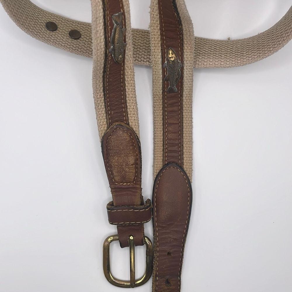 ZEPPELIN Mens 38”Belt Solid Brass Stripped Bass Fish Leather Brown